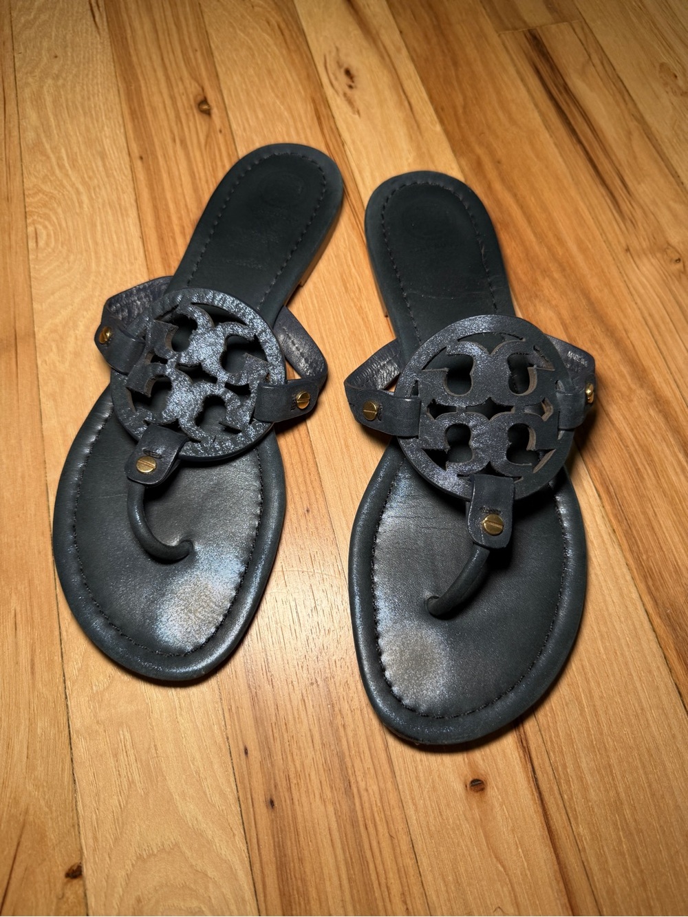 Tory Burch Miller Leather Thong Logo Sandals